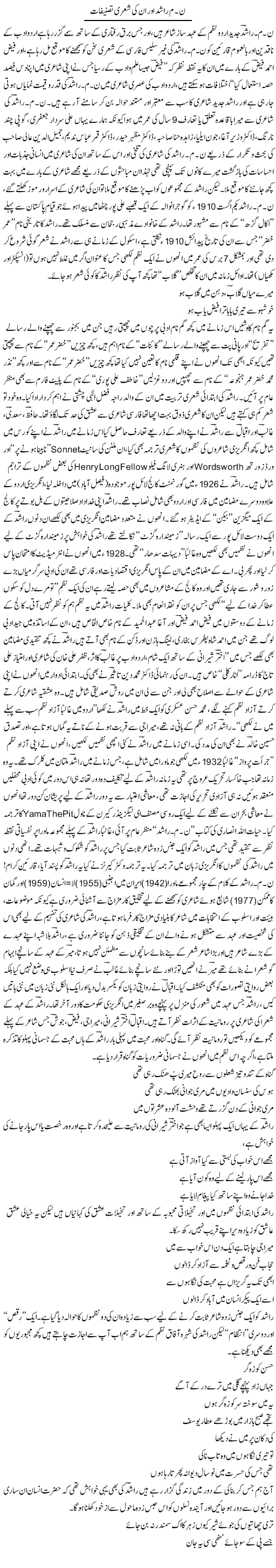 Nm Rashid Our Unki Shairi Tasnefat | Dr. Nasir Mustehsin | Daily Urdu Columns