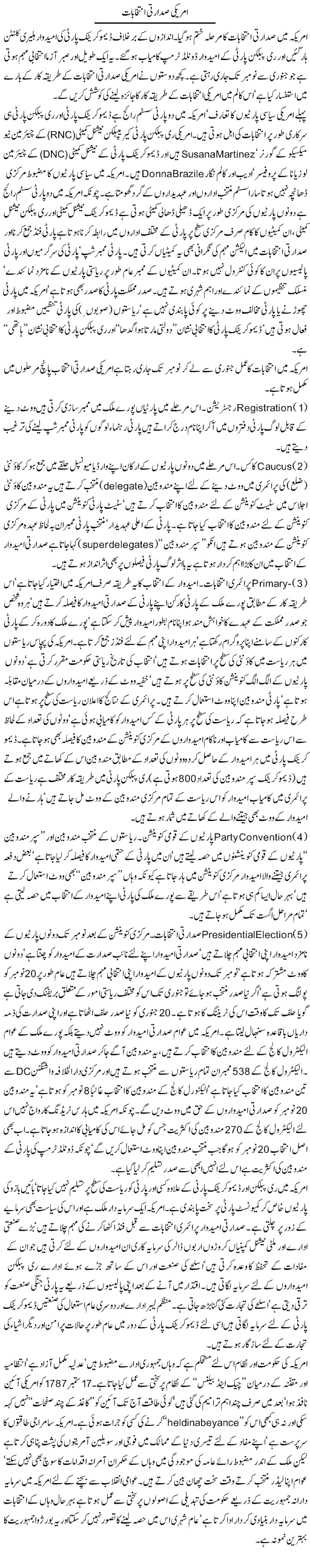 Americi Sadarti Intikhabat | Jamil Marghuz | Daily Urdu Columns