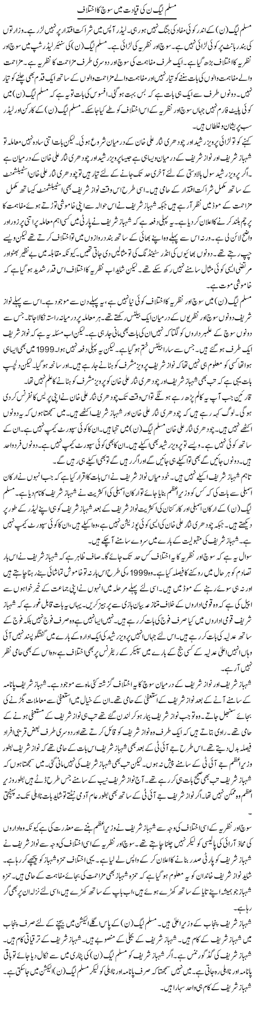 Muslim League (N) Ki Qayadat Mein Soch Ka Ikhtilaf | Muzamal Suharwardy | Daily Urdu Columns