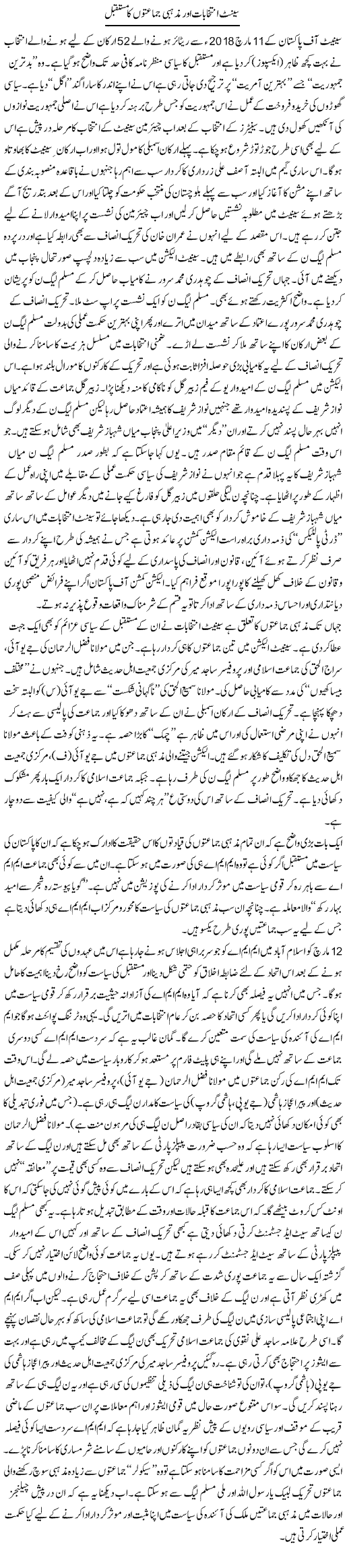 Senate Intikhabat Aur Mazhabi Jamaaton Ka Mustaqbil | Shehbaz Anwar Khan | Daily Urdu Columns