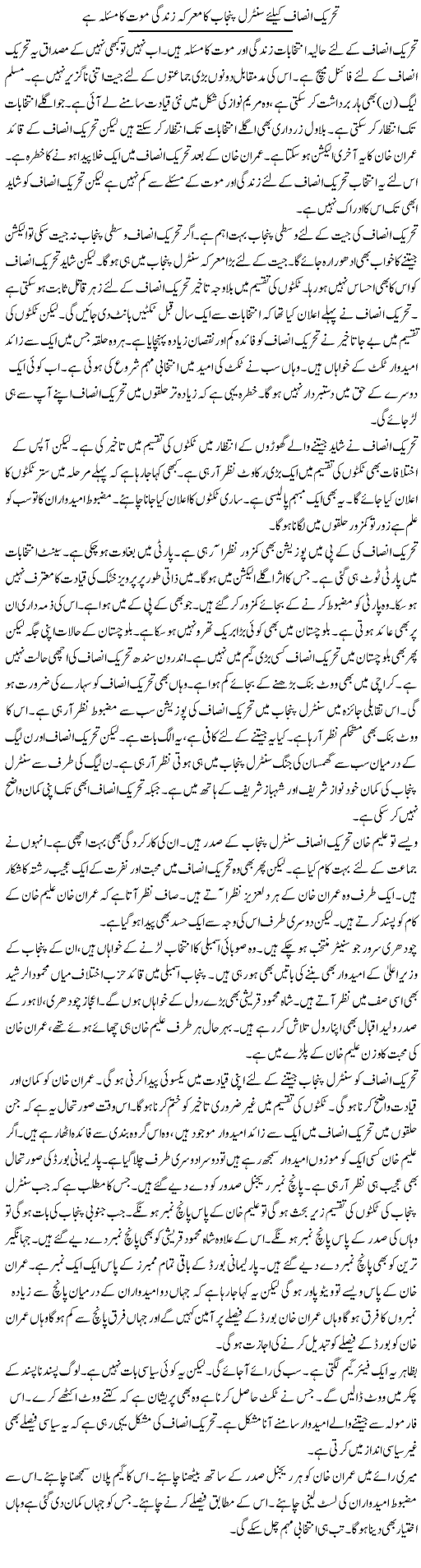 Tehreek Insaf Ke Liye Centeral Punjab Ka Maarka Zindagi Mout Ka Masla Hai | Muzamal Suharwardy | Daily Urdu Columns