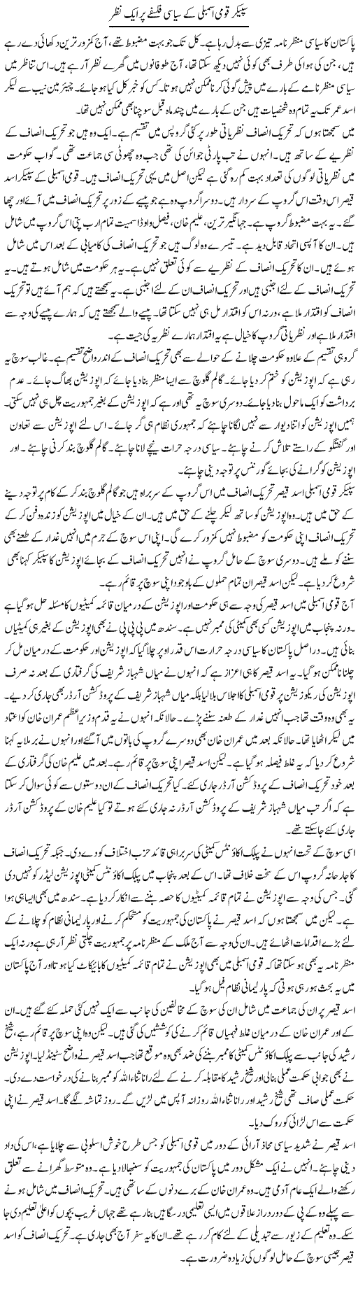 Speaker Qaumi Assembly Ke Siyasi Falsafay Par Aik Nazar | Muzamal Suharwardy | Daily Urdu Columns